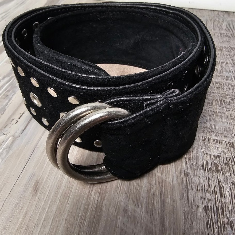 Womens Wide Studded Grommet D Ring Belt OS Black Silver Punk Goth Emo Y2K Alt